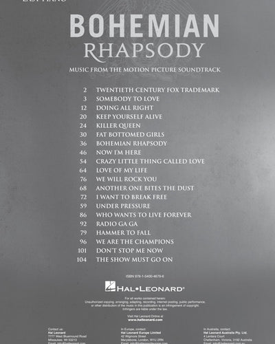 Bohemian Rhapsody Motion Picture Easy Piano