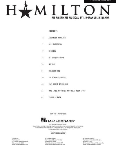 Hamilton Beginning Piano Solo