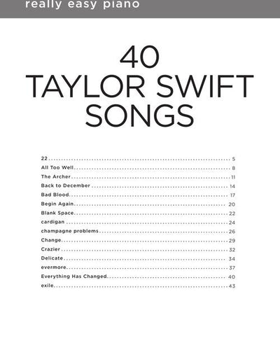 Really Easy Piano 40 Taylor Swift Songs