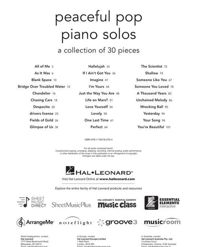 Peaceful Pop Piano Solos