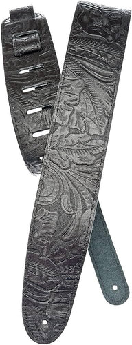 Embossed Leather Guitar Strap - Black