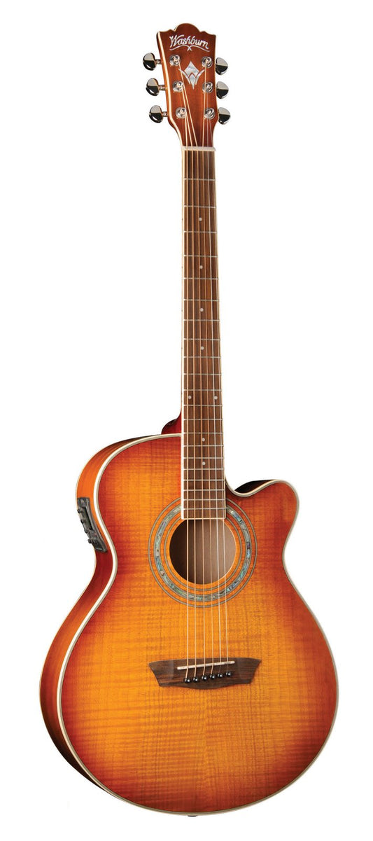 Washburn EA15 Festival Series Mini Jumbo Cutaway AC/EL Guitar Ice Tea Burst