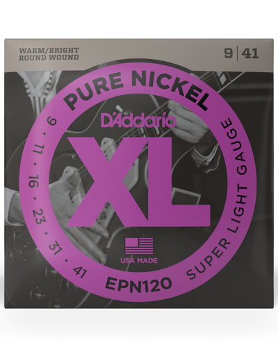 D'Addario EPN120 Pure Nickel Electric Guitar Strings Super Light 09-41