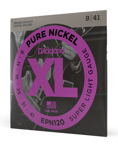 D'Addario EPN120 Pure Nickel Electric Guitar Strings Super Light 09-41