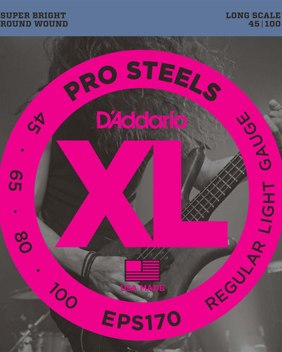 D'Addario EPS170 ProSteels Bass Guitar Strings Light 45-100 Long Scale