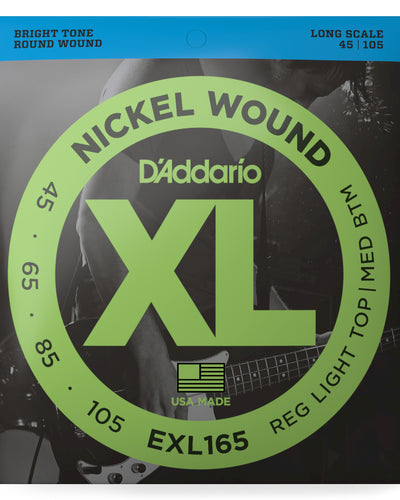 D'Addario EXL165 Nickel Wound Bass Guitar Strings Custom Light 45-105 Long Sc...