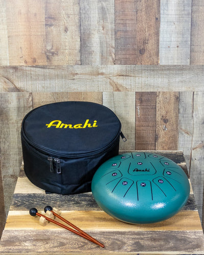 Amahi 12" Steel Tongue Drum Green w/Bag