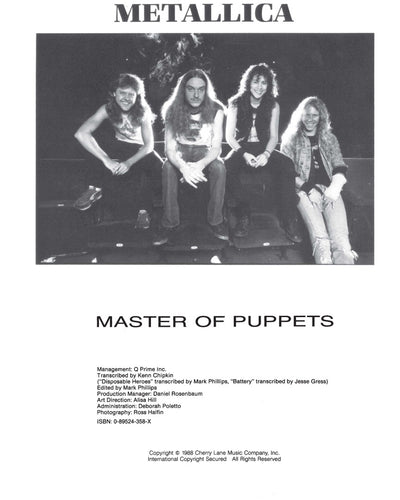 Metallica Master of Puppets Guitar/Vocal Tablature