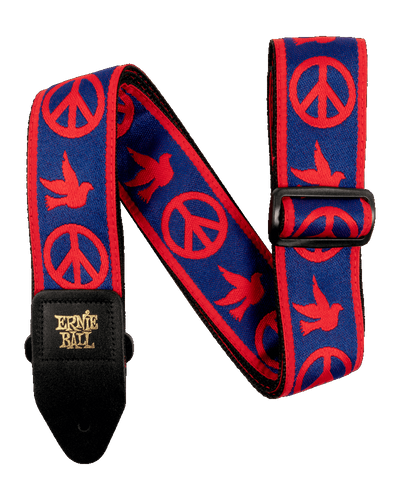 Ernie Ball Classic Jacquard Strap Red & Blue Peace Love Dove
