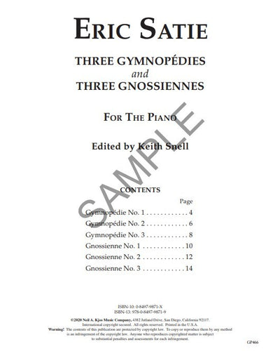 Satie Three Gymnopedies and Gnossiennes