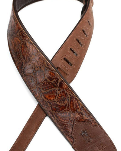 Levy's 3" Wide Brown Embossed Leather Guitar Strap