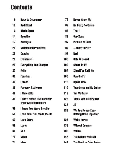 Taylor Swift Guitar Chord Songbook