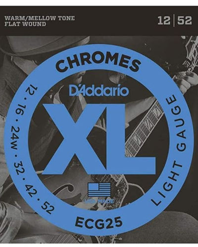 D'Addario XL Chromes Electric Guitar Strings Light 12-52 (ECG25)