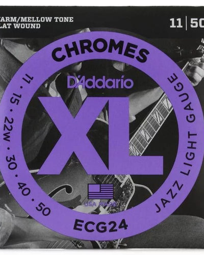 D'Addario ECG24 XL Chromes Flatwound Electric Guitar Strings 11-50 Jazz Light