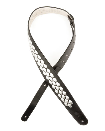 D'Addario Leather Guitar Strap Hex Studs Black