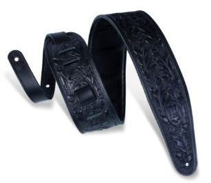 Levy's 3" Black Acorn Leaves Padded Veg-Tan Leather Strap