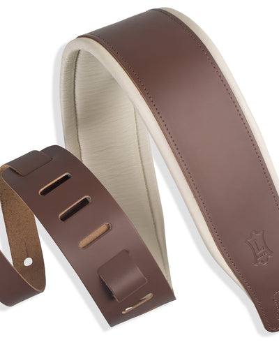 Levy's 3" Top Grain Leather Brown & Cream 1/4 Foam Wrapped Strap