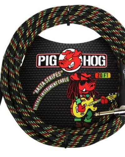 Pig Hog 20FT Right Rasta Stripes Instrument Cable