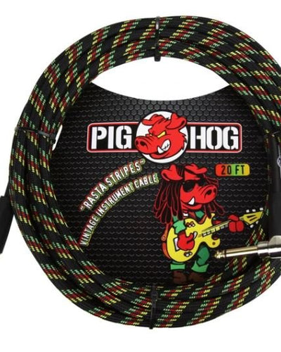 Pig Hog 20FT Straight Rasta Stripes Instrument Cable