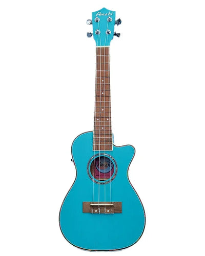 Amahi Classic AC/EL Concert Uke Light Blue w/ Deluxe Padded Gig Bag