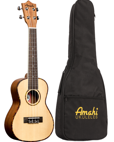 Amahi Spruce/Mahogany Concert Ukulele w/ Deluxe Padded Gig Bag