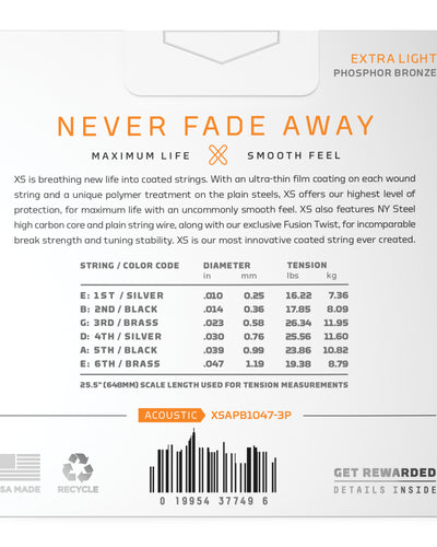 D'Addario 10-47 Extra Light XS Phosphor Bronze Coated Acoustic Guitar Strings 3...